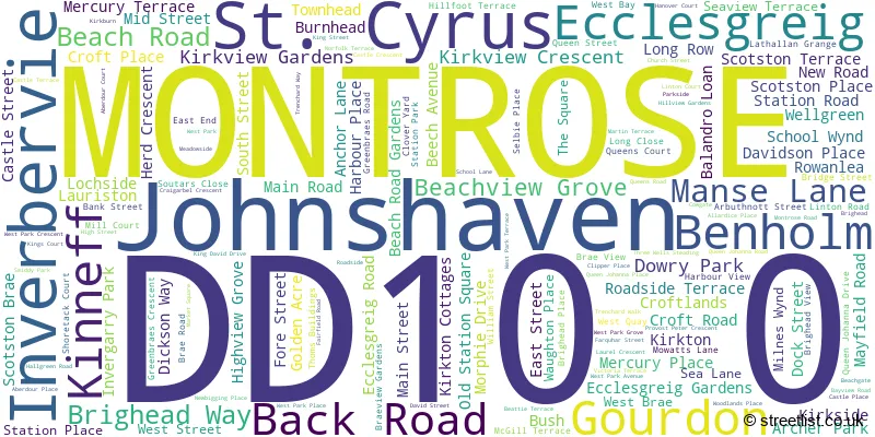 A word cloud for the DD10 0 postcode
